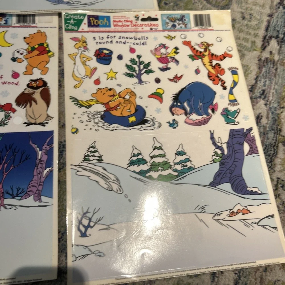 Disney Winnie the Pooh Christmas Window Clings Vintage Create-A-Cling Lot of 3